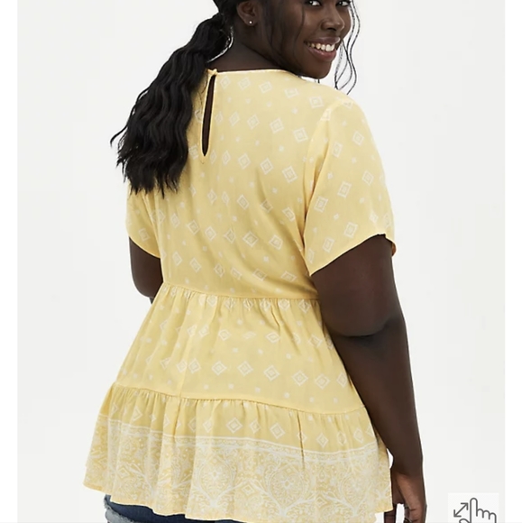 Torrid Yellow Border Print Tiered Blouse - Picture 2 of 5